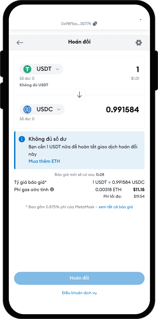Hoán đổi USDT lấy BASE