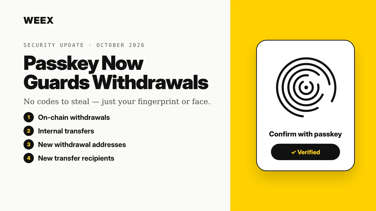 WEEX Passkey Now Secures Withdrawals: The 4 Actions It Covers