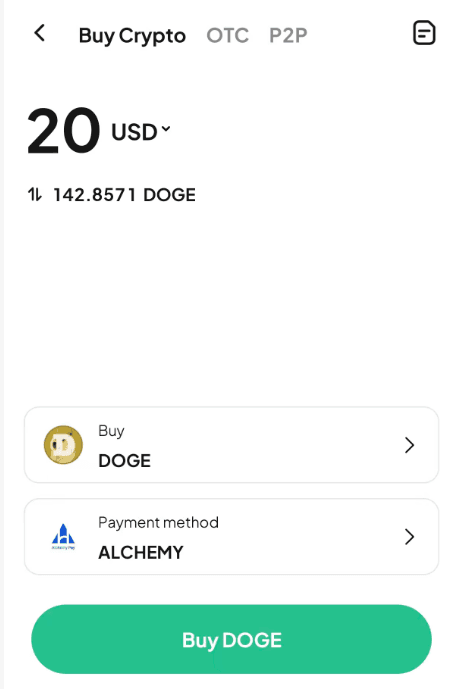 Étape 2 : Comment acheter du DOGE avec des USD sur WEEX OTC ? Version de l'application
