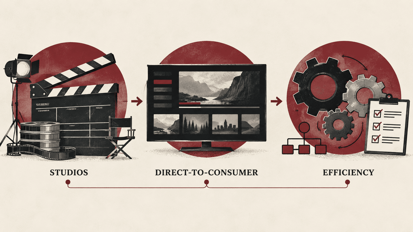 Illustration éditoriale d’une balance comparant le potentiel de synergies d’une fusion au poids de la dette d’une entreprise médiatique