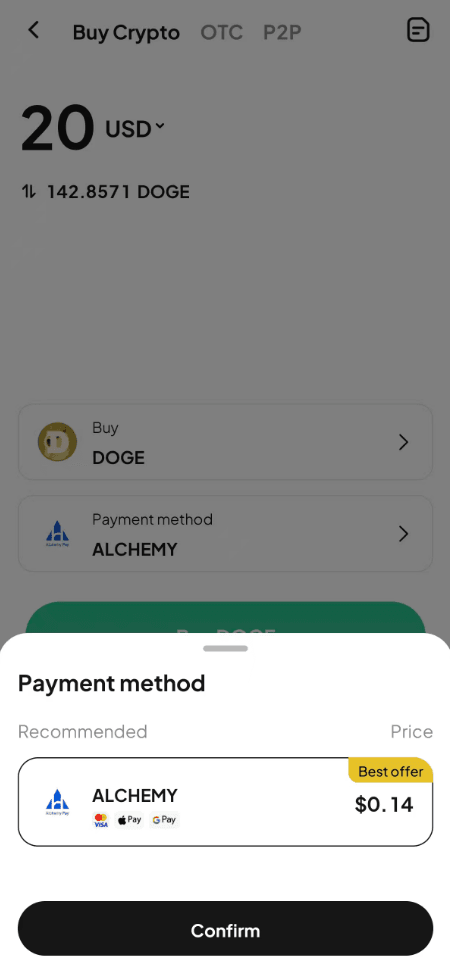 Étape 3 : Comment acheter du DOGE avec des USD sur WEEX OTC ? Version de l'application