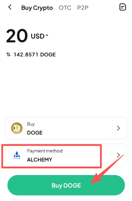 Étape 4 : Comment acheter du DOGE avec des USD sur WEEX OTC ? Version de l'application