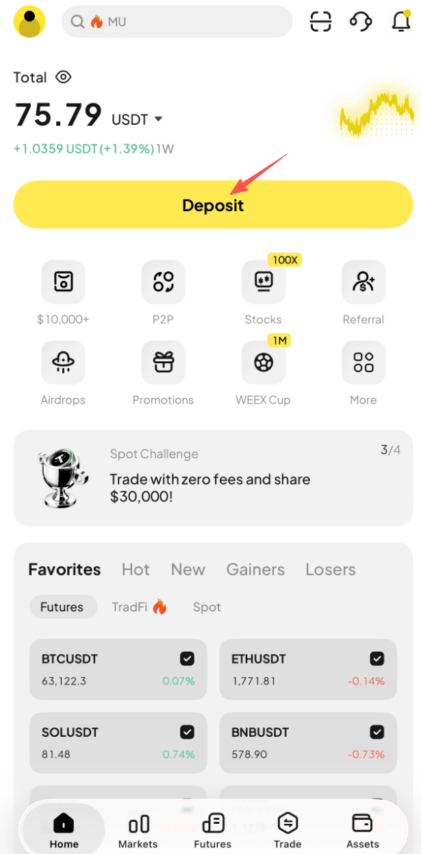 Abra o Quick Buy no app da WEEX