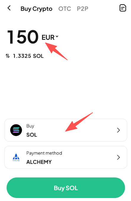 Étape 2 : Comment acheter du SOL avec des EUR sur WEEX ? Version de l'application