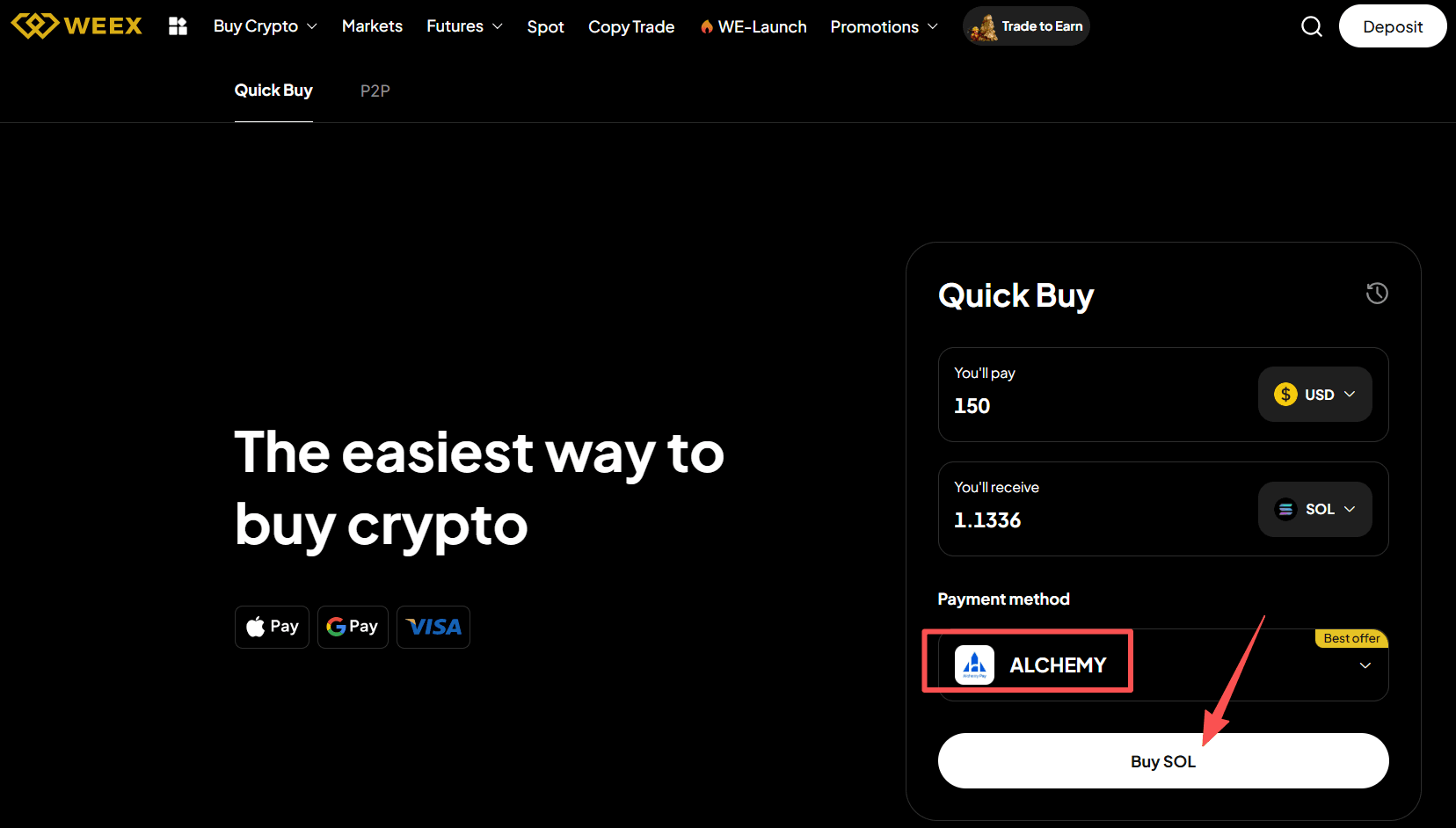 Étape 3 : Comment acheter du SOL en USD sur WEEX OTC ? Version Web