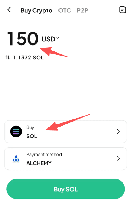 Étape 2 : Comment acheter du SOL en USD sur WEEX OTC ? Version de l'application