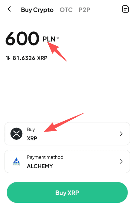 Étape 2 : Comment acheter du XRP avec du PLN sur WEEX OTC ? Version de l'application