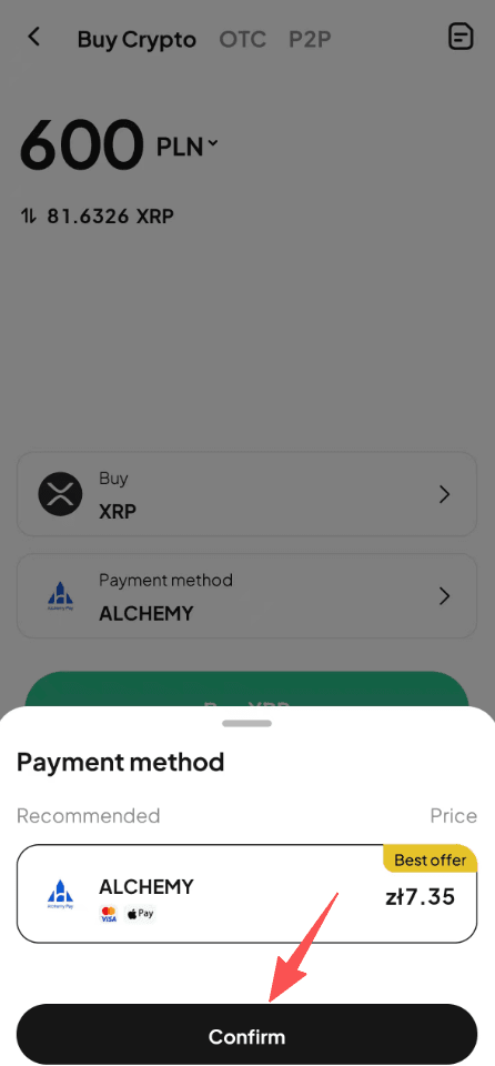 Étape 3 : Comment acheter du XRP avec du PLN sur WEEX OTC ? Version de l'application