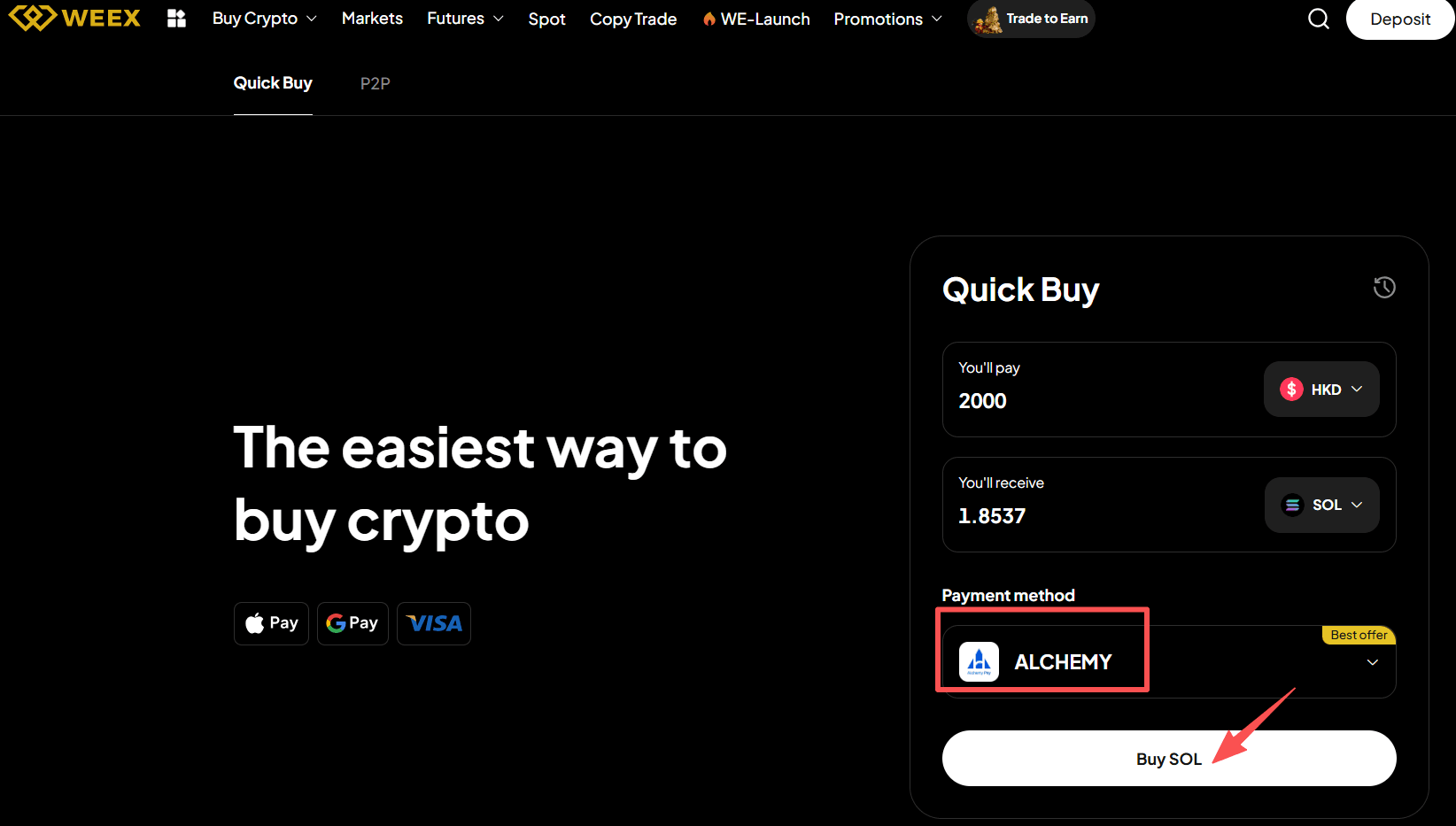 Step3: How to Buy SOL with HKD on WEEX？Web Version